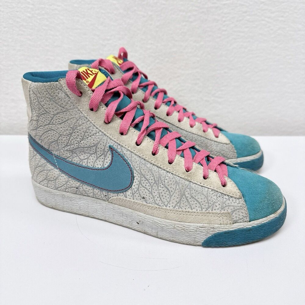 Nike Blazer High Sneakers Womens Size 7.5 Metallic Platinum Grass Blue Shoes